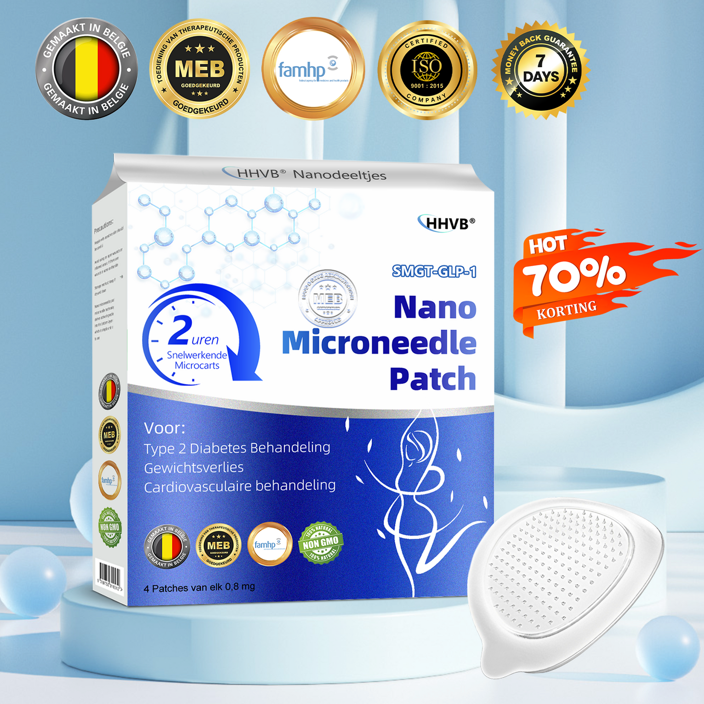 【Laatste dag promotie: 70% KORTING👩‍⚕️】𝐇𝑯𝑽𝐁® Nano Microneedle Patch 👨‍⚕️（Geen pijn, 24/7 afgifte | Verlies 10 kg SNEL | 90% suikerverlaging | ）